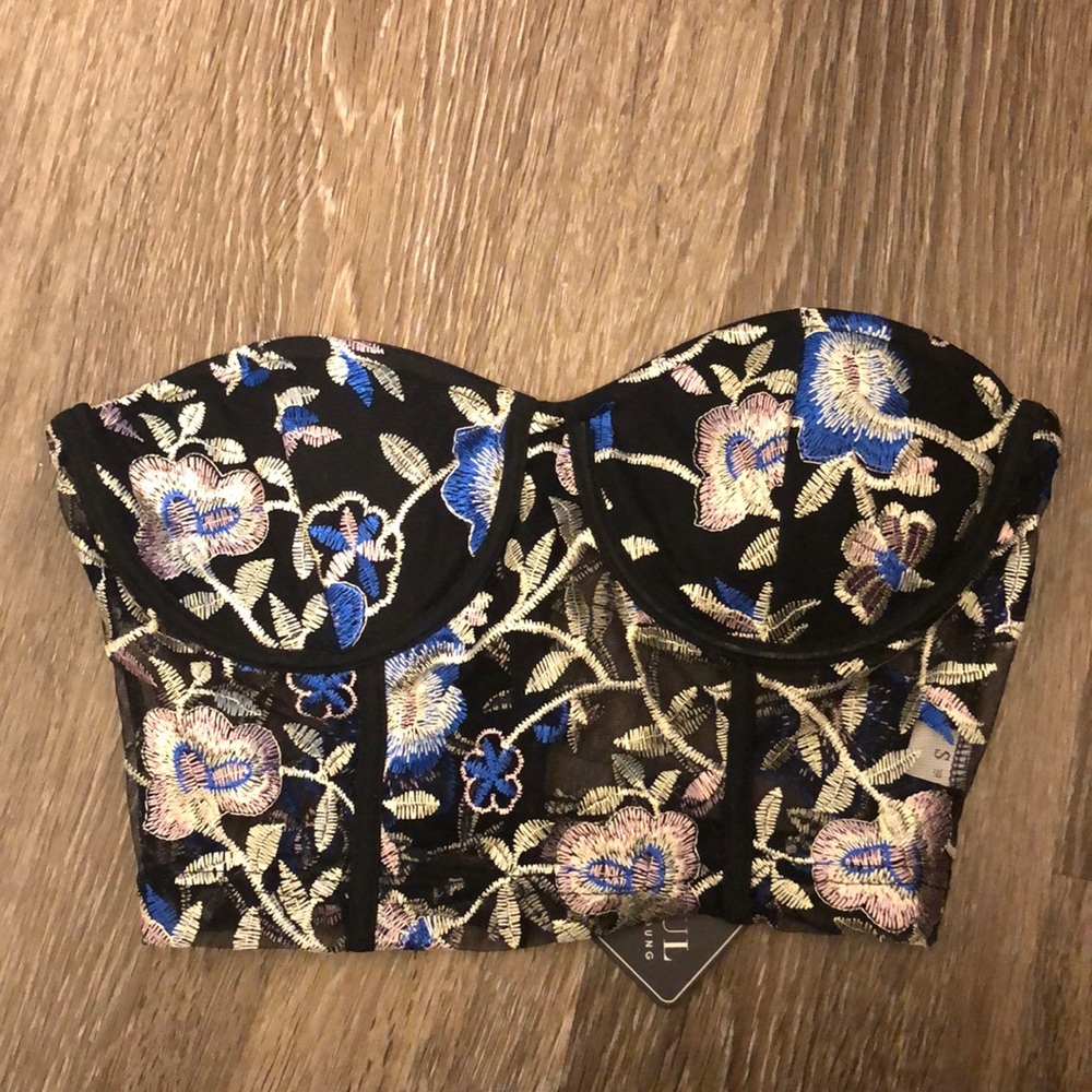 ZAFUL black and floral strapless corset top